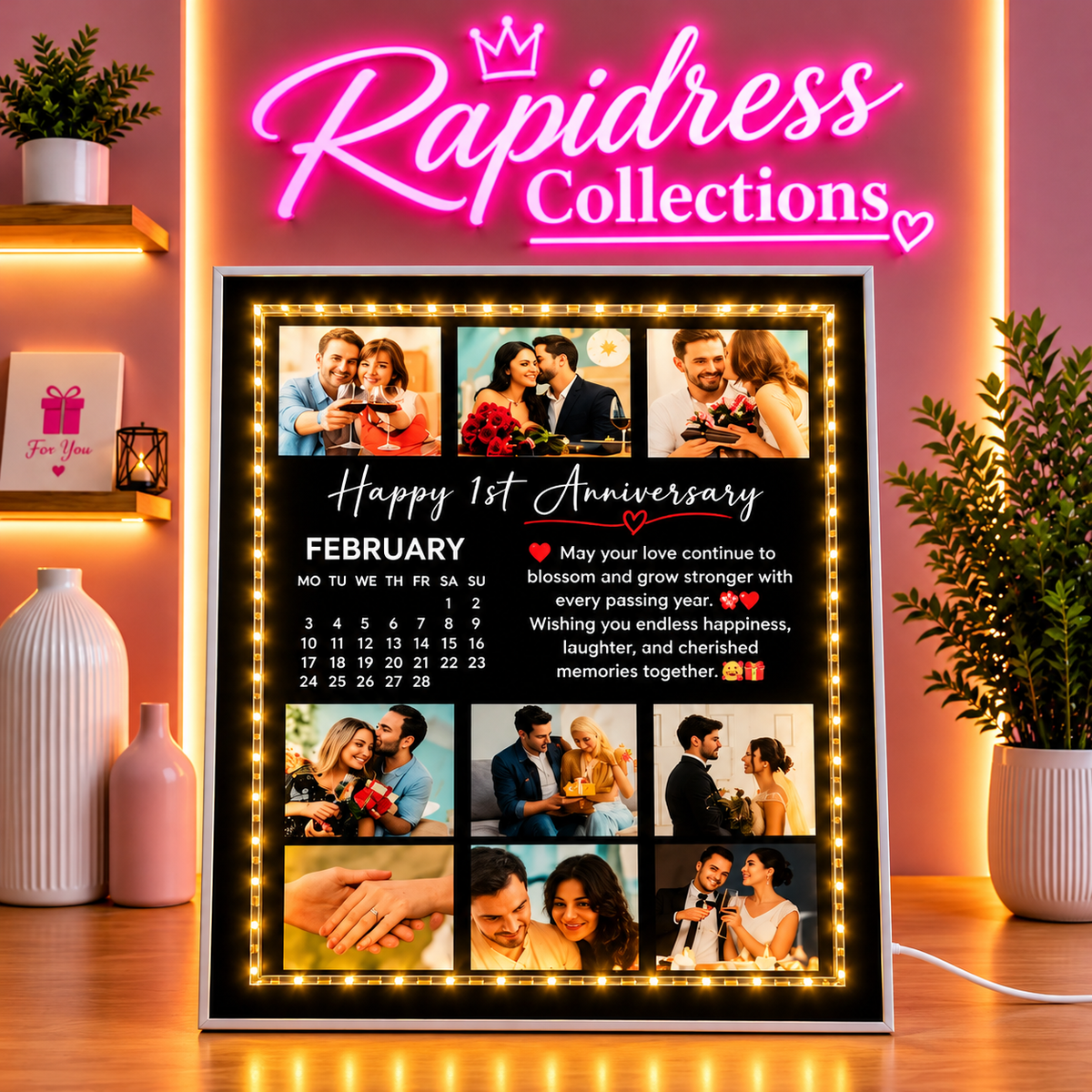 Personalized LED Birthday Photo Frame – Custom Name, Photos & Birthday Message