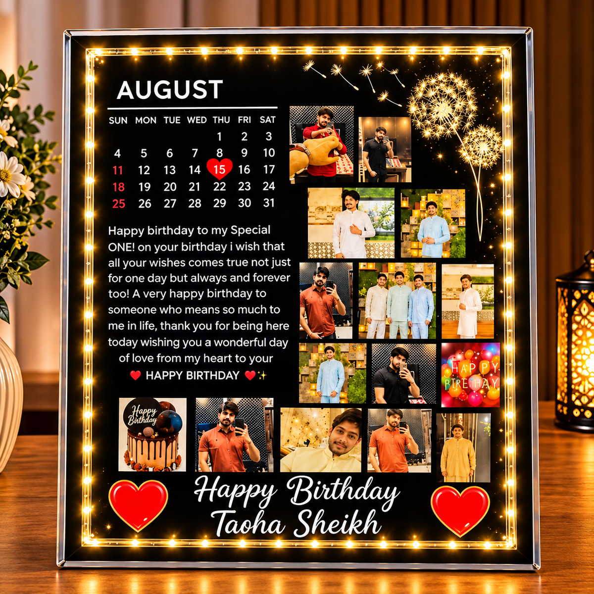 Personalized LED Birthday Photo Frame – Custom Name, Photos & Birthday Message