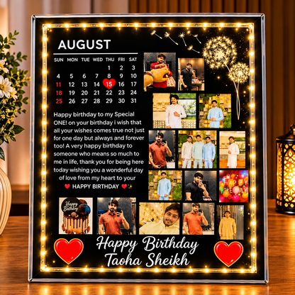 Personalized LED Birthday Photo Frame – Custom Name, Photos & Birthday Message